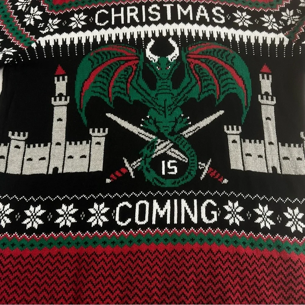 Ugly Christmas Sweater‎ Knitted Dragons and Castles Party